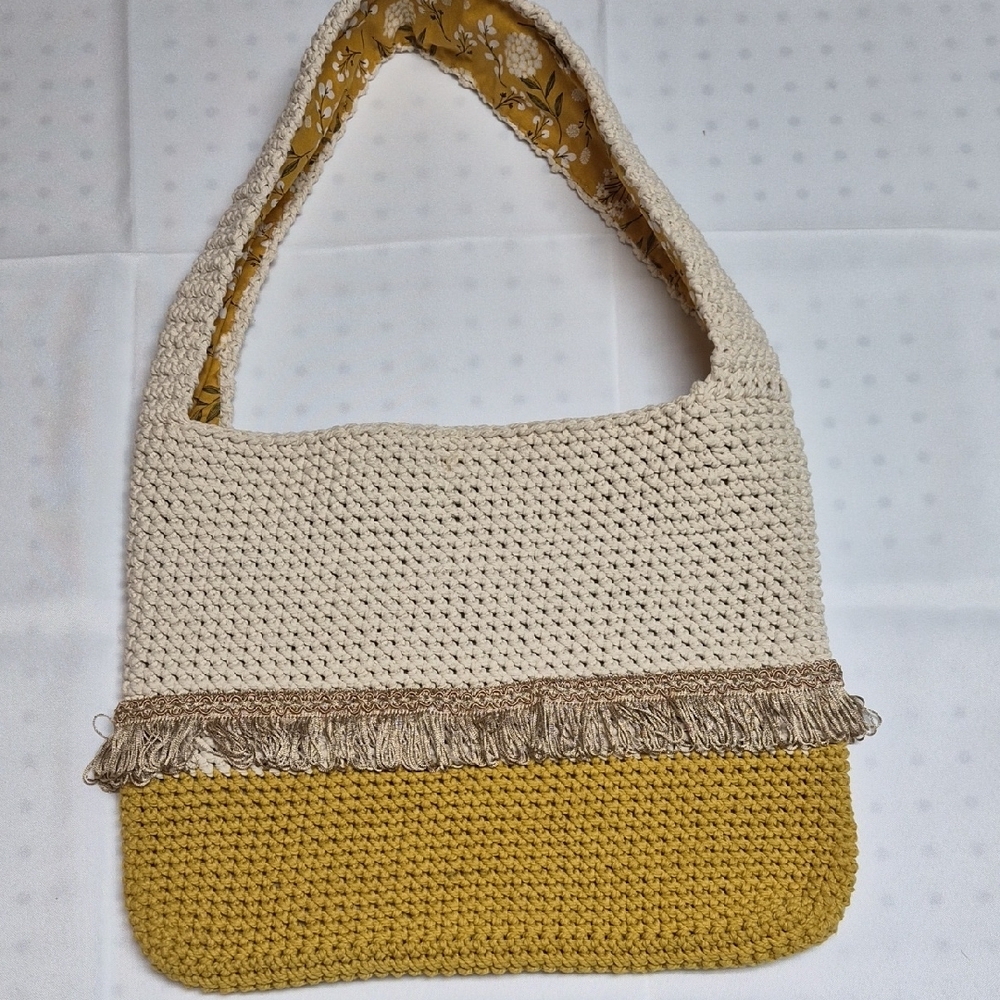 Handcrafted Cream and Yellow Crochet Bag BEAUTIFUL WORK!